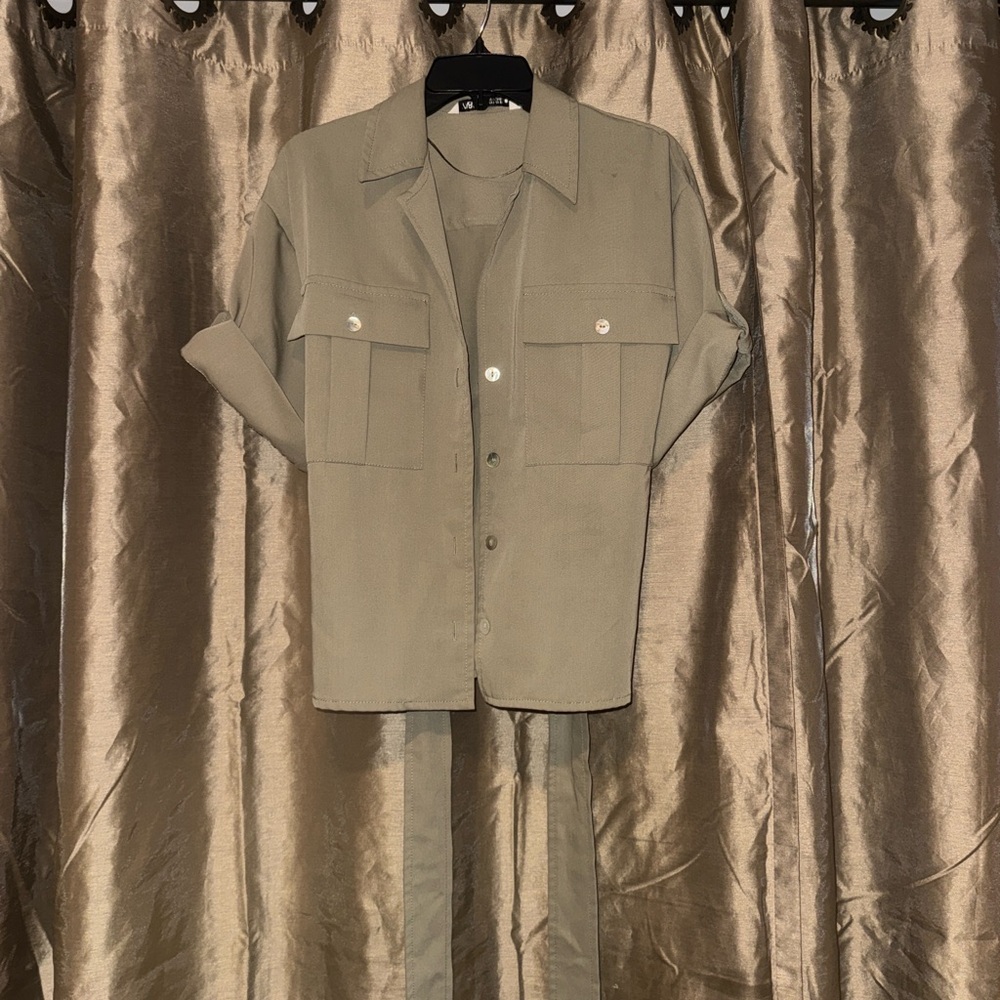 Zara Men's Khaki Button-Down Shirt